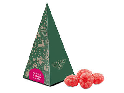 Карамель леденцовая со вкусом малины в подарочной упаковке (Зеленый/бронза)