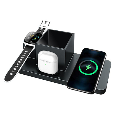 Настольный органайзер Medow c беспроводной зарядкой 15W, черный (Чёрный)