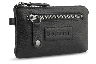 Ключница BUGATTI Elsa, чёрная, воловья кожа/полиэстер, 12,5х0,5х7 см (Черный)
