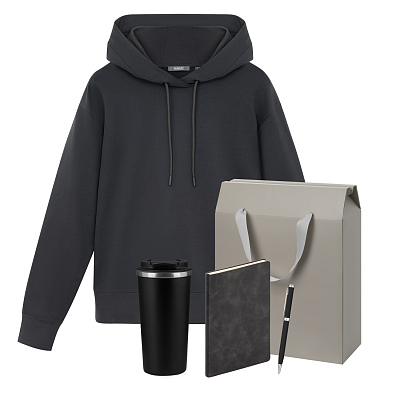 Набор с одеждой ALEX (худи, термобутылка, ежедневник, ручка), серый, S (Серый, черный)