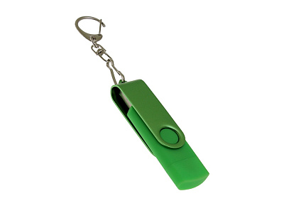 USB 2.0- флешка на 32 Гб с поворотным механизмом и дополнительным разъемом Type-C (Зеленый)