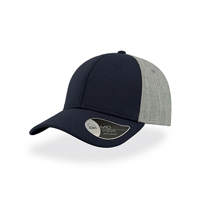 Бейсболка "Contest",6 клиньев, пластиковая застёжка (Темно-синий, серый)