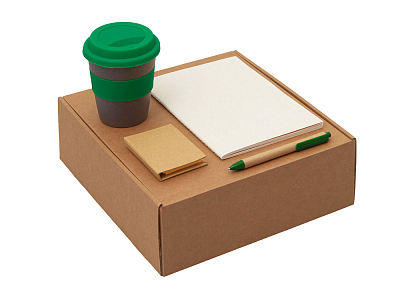 Набор Halm с блокнотом, ручкой и стаканом  (Зеленый, серый)