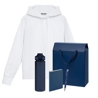 Набор с одеждой ALEX (худи, бутылка, ежедневник, ручка), синий, XL (Синий, белый)