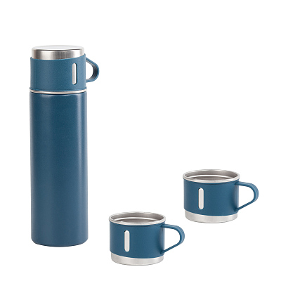 Набор подарочный "Алтай": термос, 3 кружки, пудра, темно-синий (Тёмно-синий)