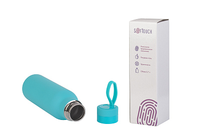 Бутылка для воды "Фитнес" 700 мл, покрытие soft touch, бирюзовый