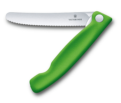 Нож для овощей VICTORINOX SwissClassic, складной, лезвие 11 см с волнистой кромкой, зелёный