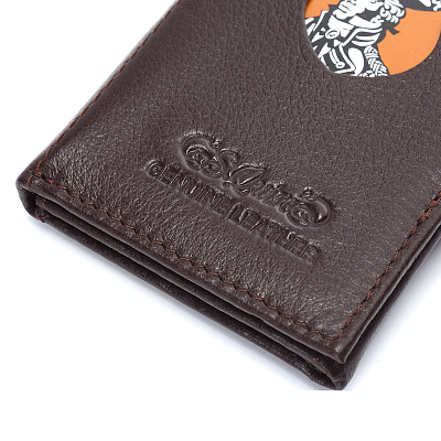 Кошелек S.Quire, натуральная кожа темно-коричневая тисненая матовая 70*93*12 мм