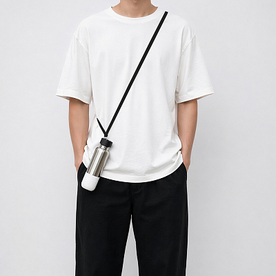 Термос Hike c ланьярдом и манжетой, серебристый-белый