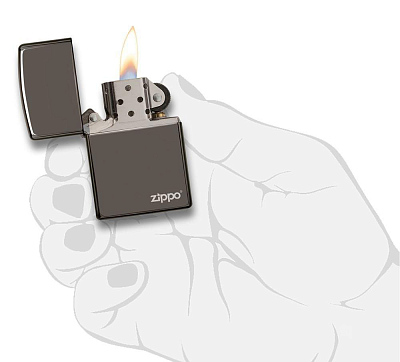 Зажигалка ZIPPO Logo с покрытием Black Ice®, латунь/сталь, чёрная, глянцевая, 38x13x57 мм