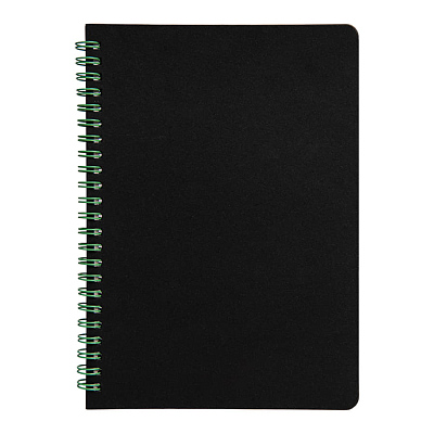 Блокнот на двойной пружине HELIX, 143 х 205 мм, черный с зелёным, блок в линейку