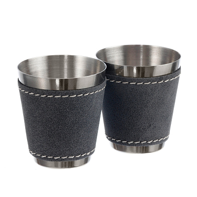 Набор S.Quire фляга 0,18 л, 2 стопки, воронка, сталь, искусственная кожа, серый